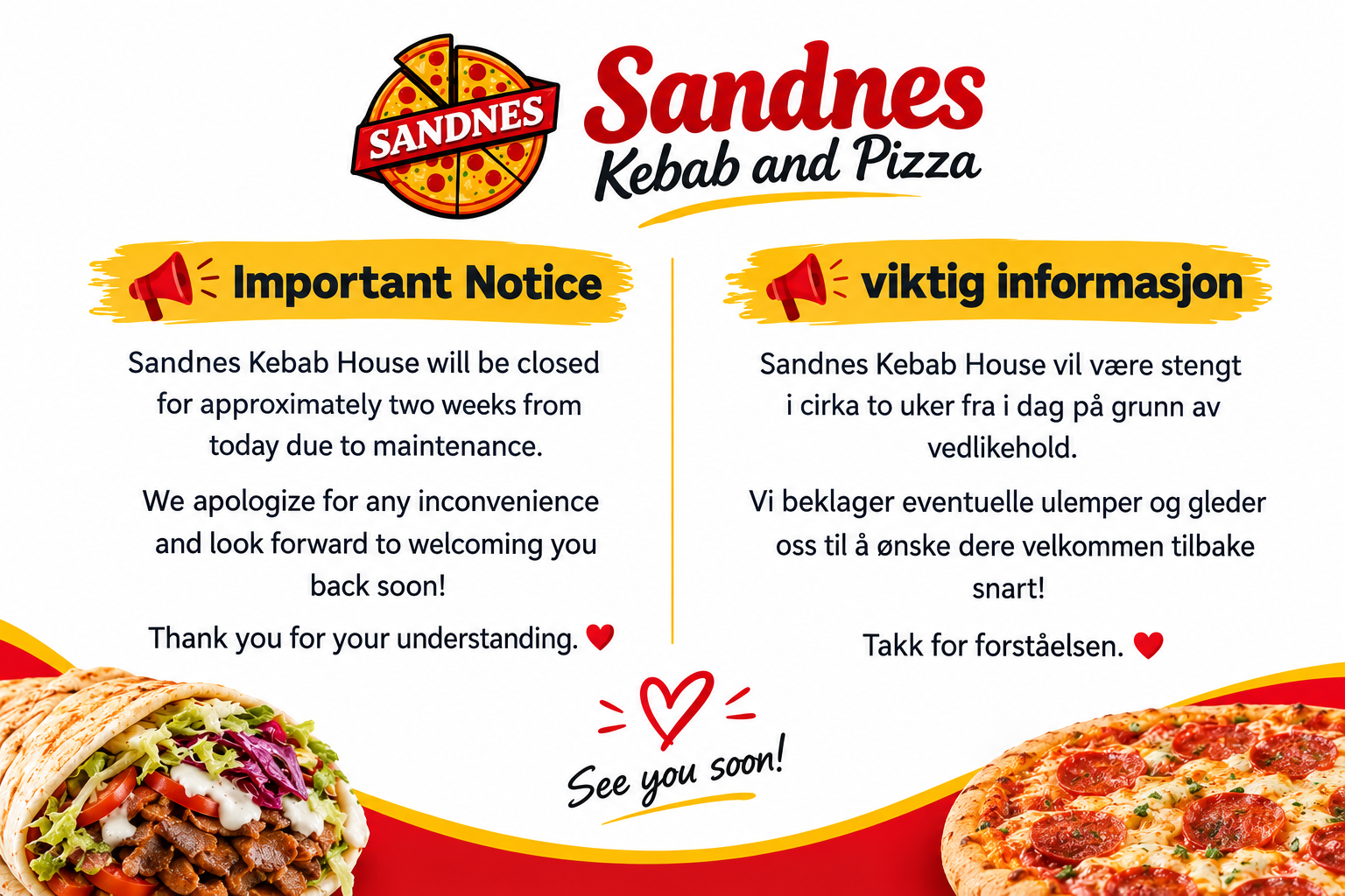 Sandnes Kebab and Pizza maintenance notice